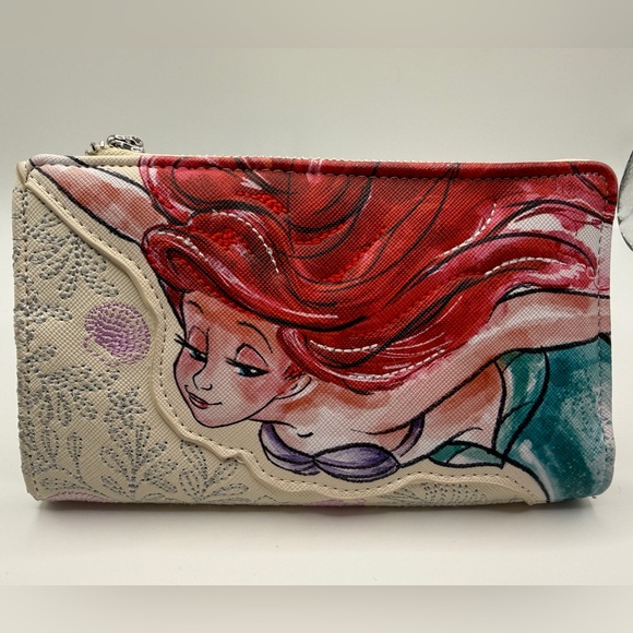 Loungefly Handbags - Rare Disney Loungefly Ariel Watercolor Sketch Bifold Wallet Clutch